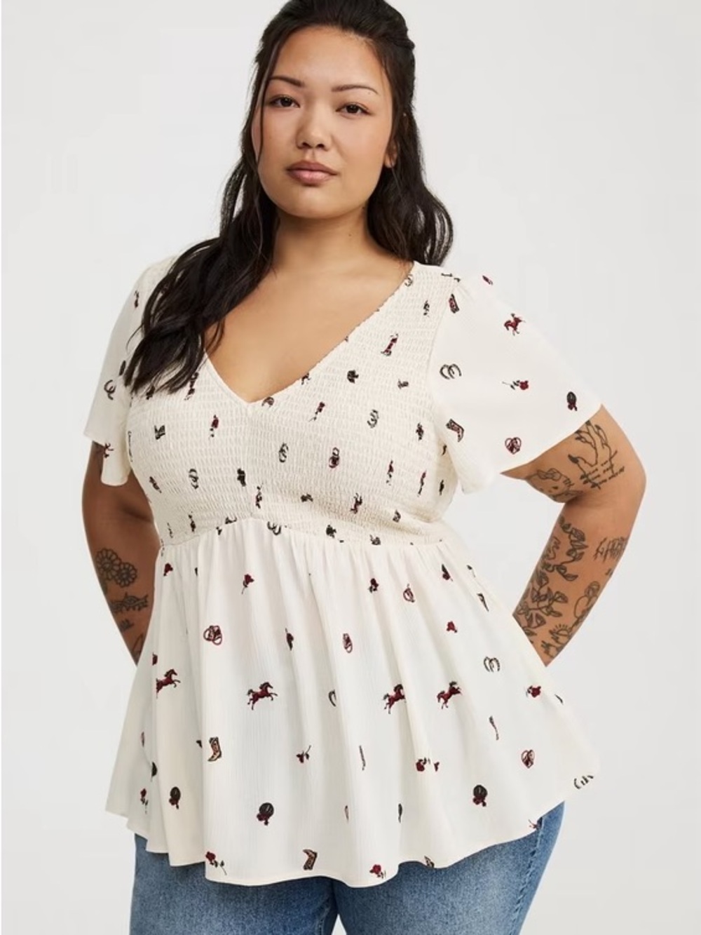Torrid Western Cowgirl Babydoll Top